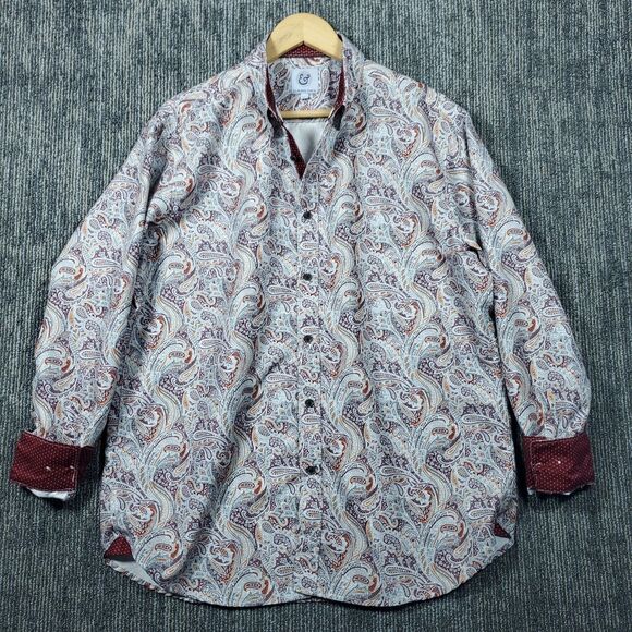 Kilburne & Finch Dress Shirt Mens Size XL White / Red Paisley Cotton Long Sleeve - Picture 1 of 14